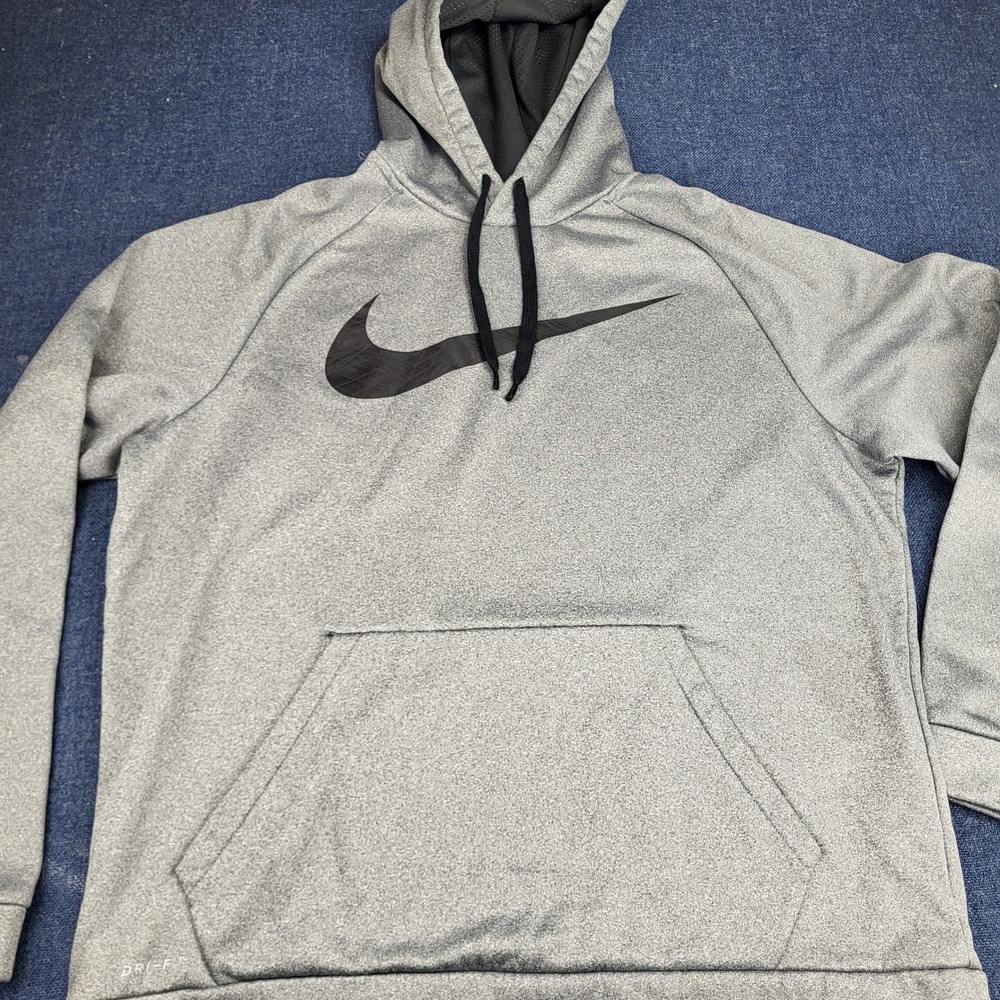 Nike Dri-FIT Mens XL Gray Heathered Pullover Hoodie Textured Swoosh Logo